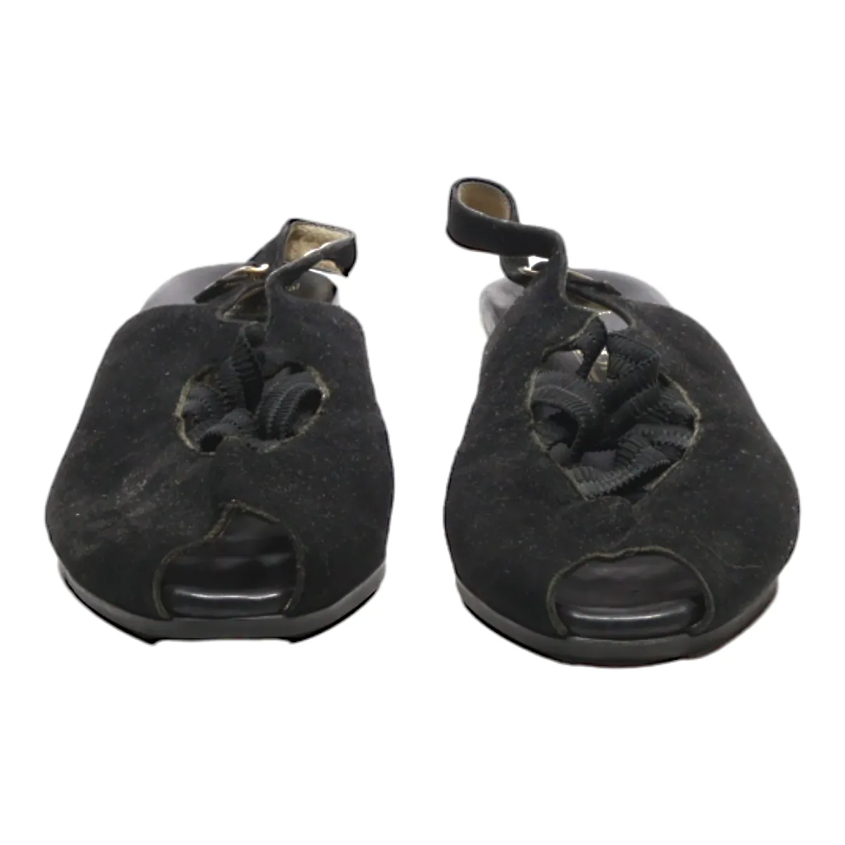 THERESIA WEDGE Slingback Heels Black Leather Womens UK 7.5
