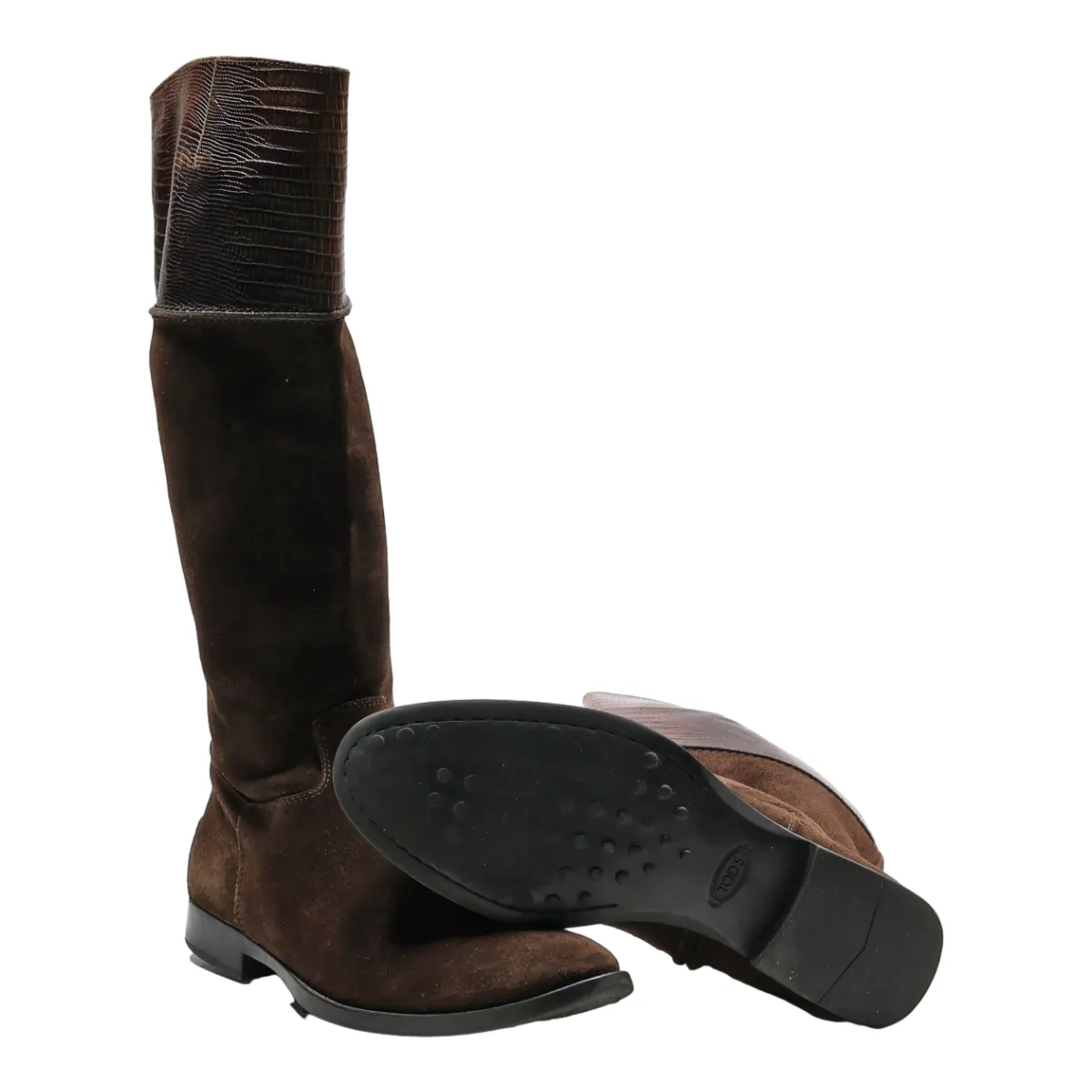 TODS High Boots Brown Leather Womens UK 4