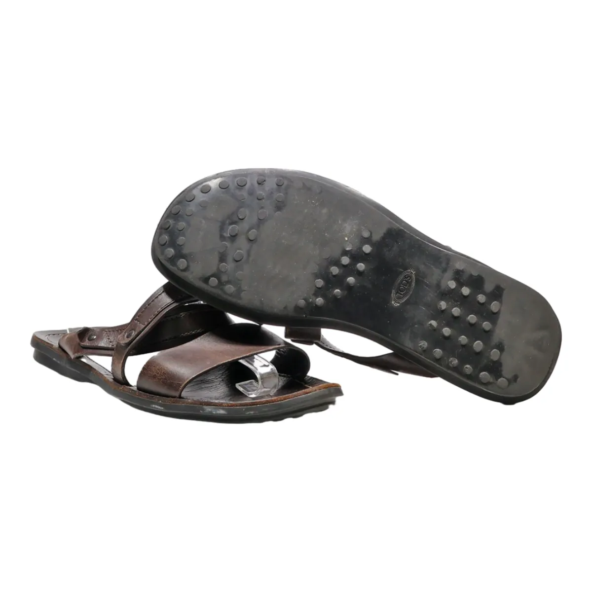 TODS Slider Sandals Brown Leather Mens UK 10