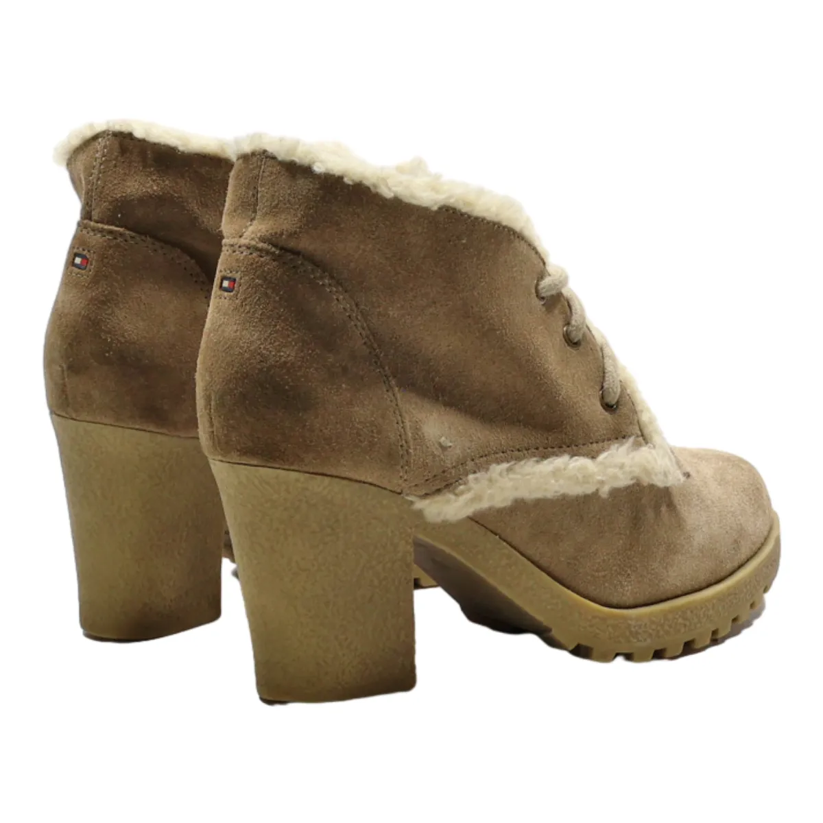 TOMMY HILFIGER Heeled Derby Shoes Beige Suede Womens UK 4