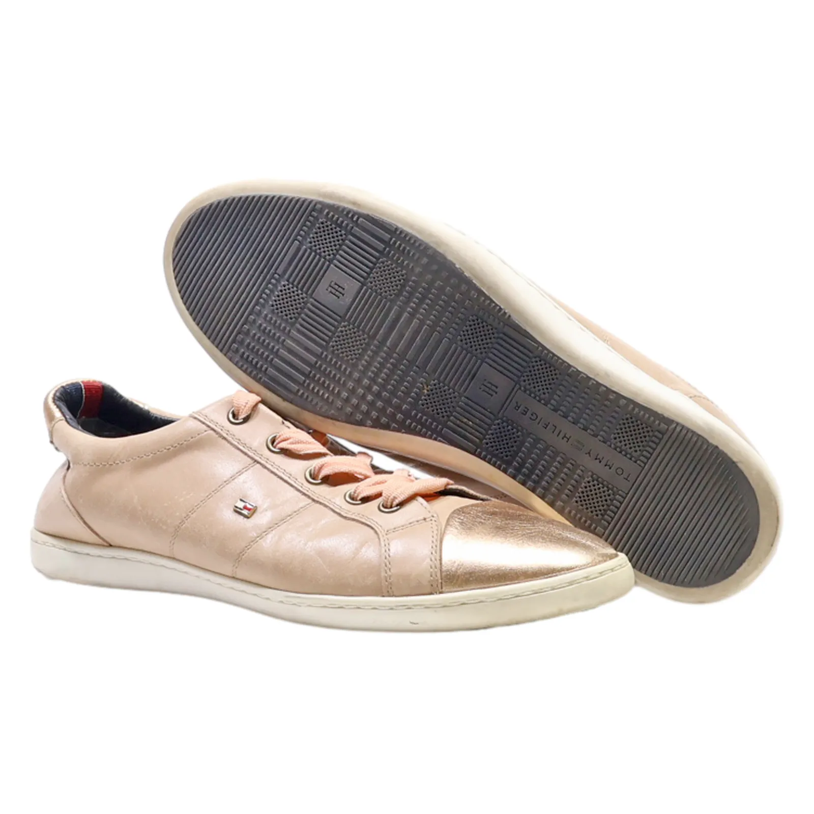 TOMMY HILFIGER Sneaker Trainers Beige Leather Womens UK 6