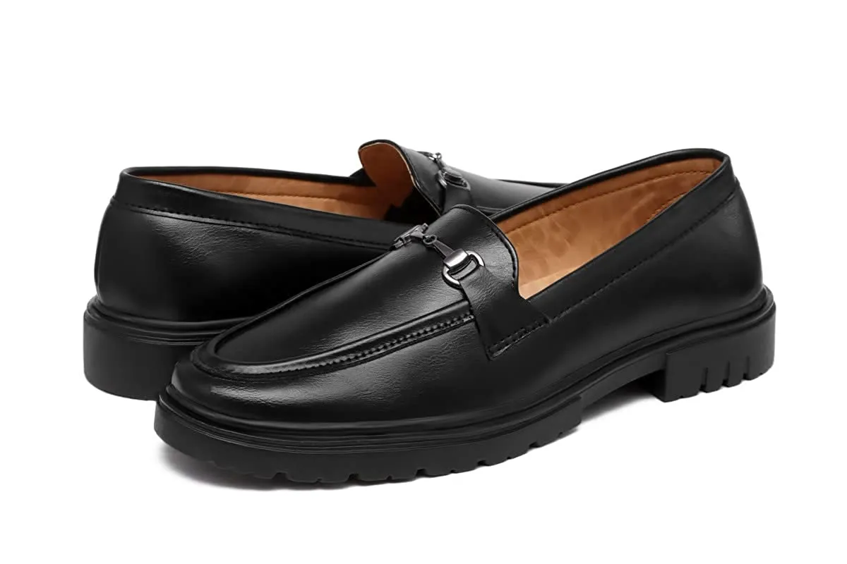 Toro Blu Men's High Heel Thick Sole Chunky Loafer Shoes