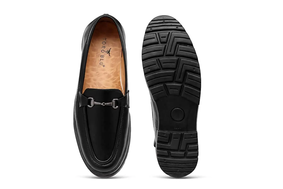 Toro Blu Men's High Heel Thick Sole Chunky Loafer Shoes
