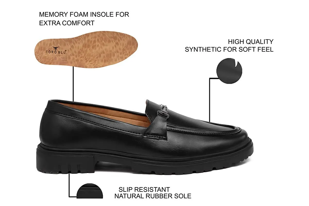 Toro Blu Men's High Heel Thick Sole Chunky Loafer Shoes