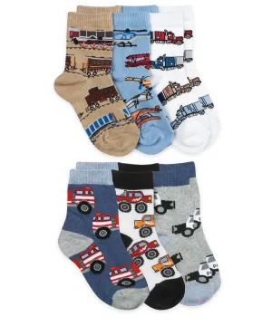 Transportation Pattern Crew Socks 6 Pair Pack