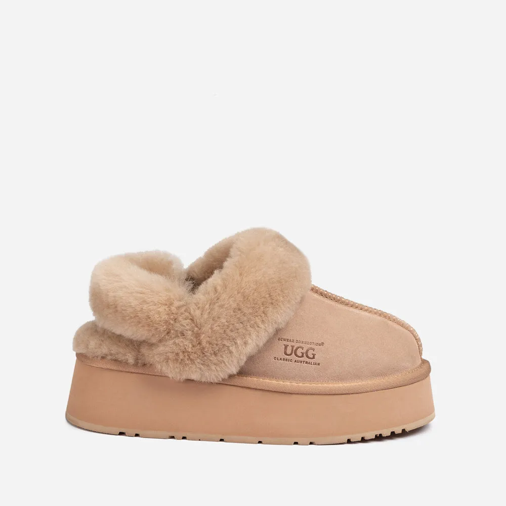 Ugg Platform Slipper (Elastic Logo & Wool Strap) 4.5cm (Detachable Feature)(Water Resistant)