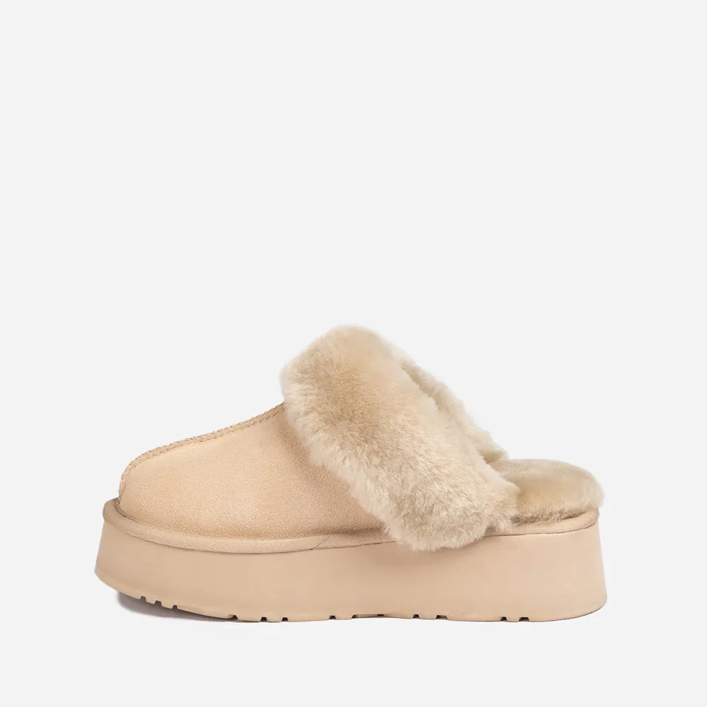 Ugg Platform Slipper (Elastic Logo & Wool Strap) 4.5cm (Detachable Feature)(Water Resistant)