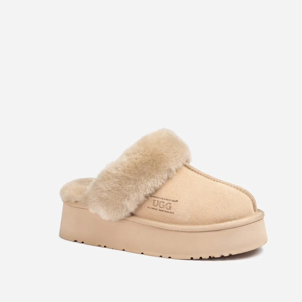 Ugg Platform Slipper (Elastic Logo & Wool Strap) 4.5cm (Detachable Feature)(Water Resistant)