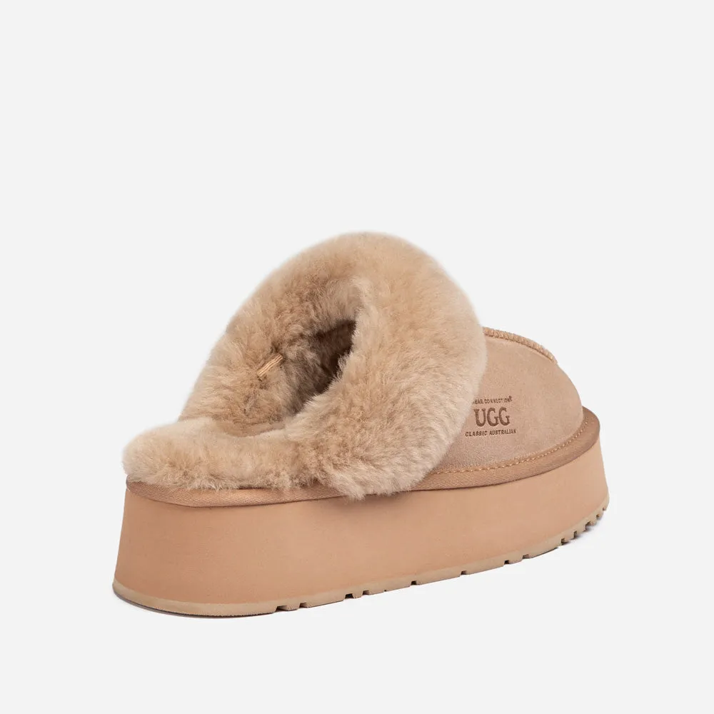 Ugg Platform Slipper (Elastic Logo & Wool Strap) 4.5cm (Detachable Feature)(Water Resistant)