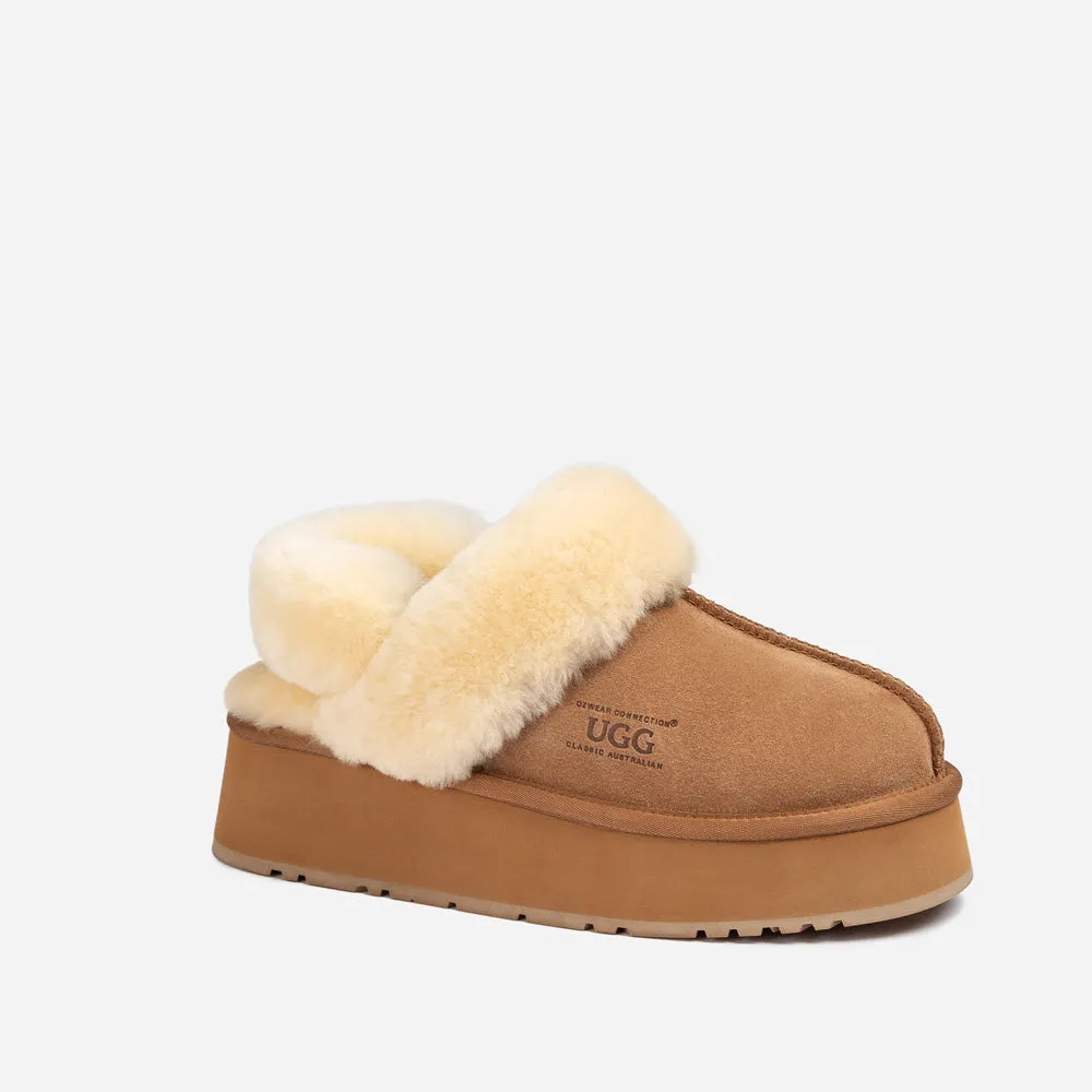Ugg Platform Slipper (Elastic Logo & Wool Strap) 4.5cm (Detachable Feature)(Water Resistant)