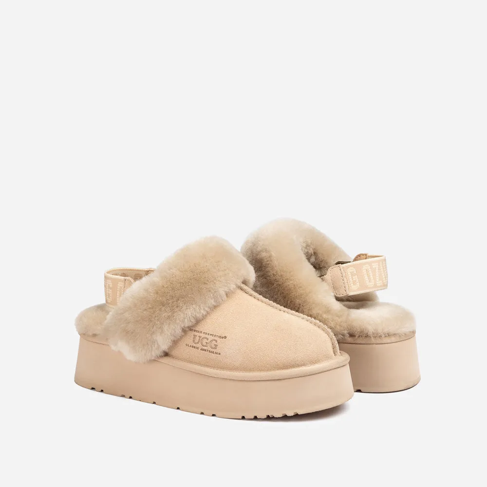 Ugg Platform Slipper (Elastic Logo & Wool Strap) 4.5cm (Detachable Feature)(Water Resistant)