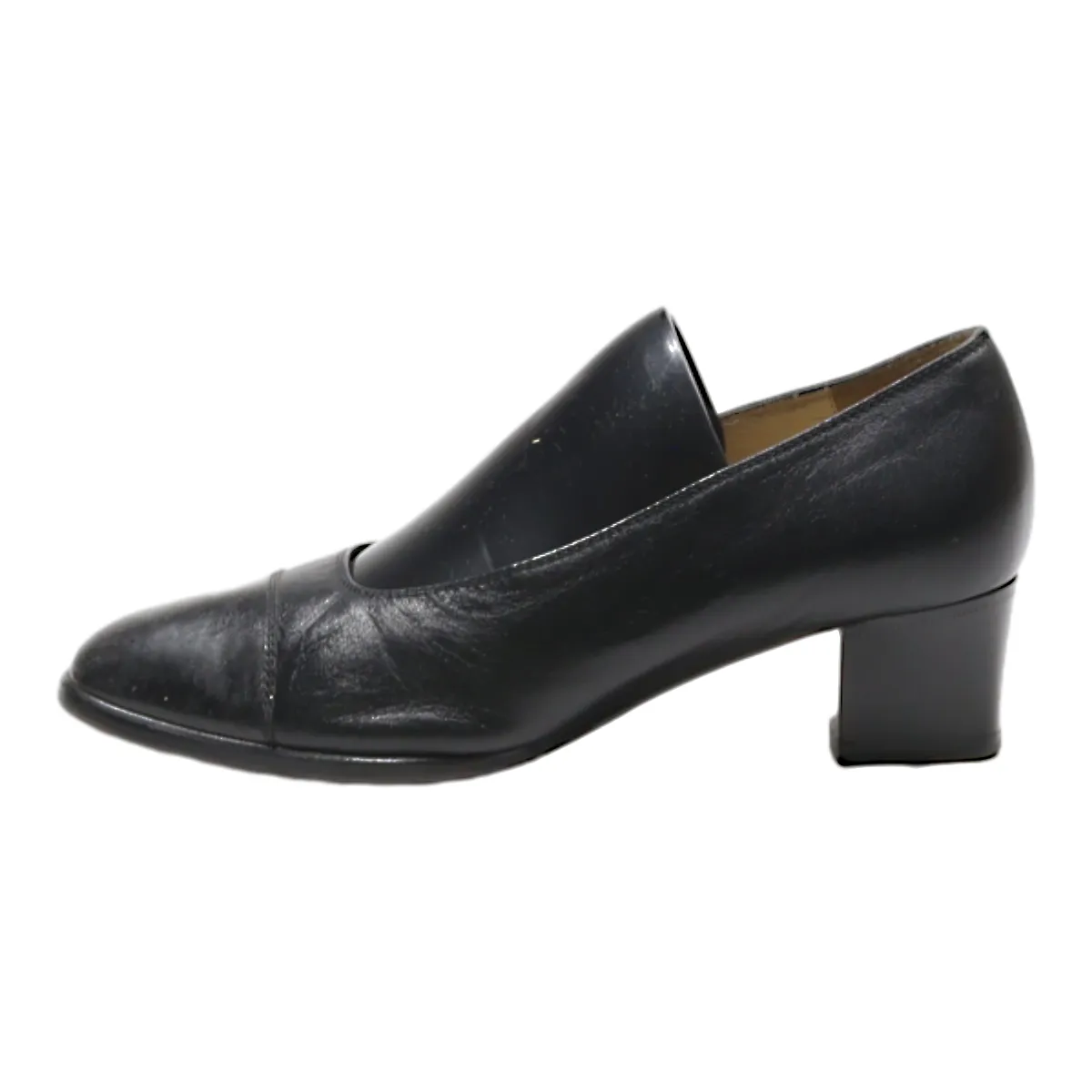 VALLEVERDE Court Heels Black Leather Womens UK 1.5
