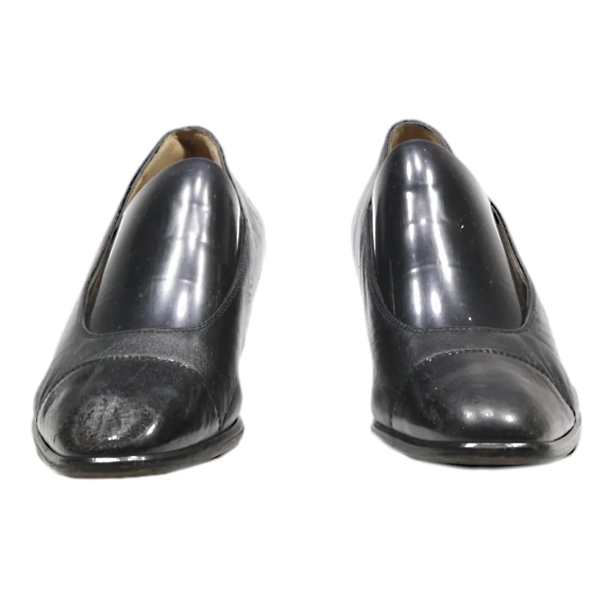 VALLEVERDE Court Heels Black Leather Womens UK 1.5