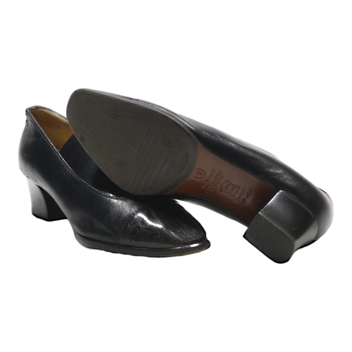 VALLEVERDE Court Heels Black Leather Womens UK 1.5