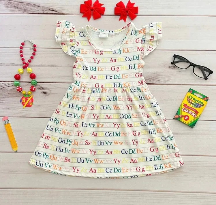 White Back to School Alphabet Dress