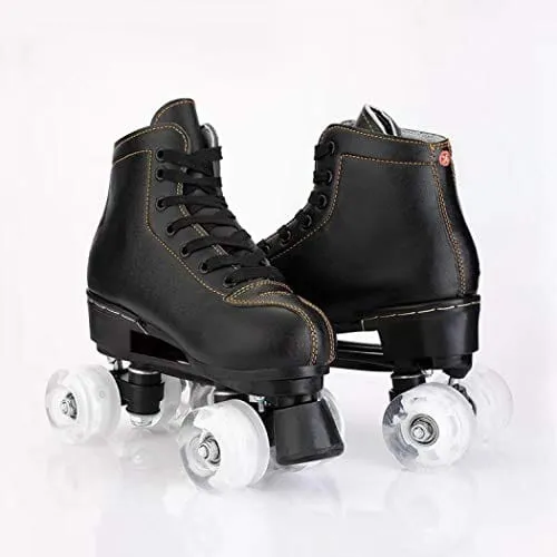 Women's Roller Skates PU Leather High-top Roller Skates Four-Wheel Roller Skates Shiny Roller Skates for Girls Unisex (White Flash Wheel,US: 11)