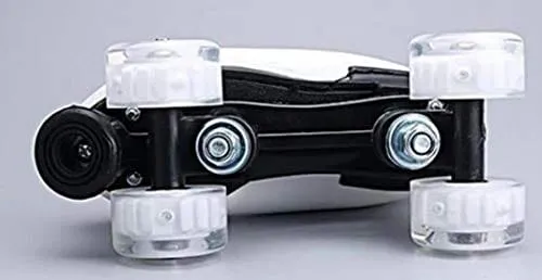 Women's Roller Skates PU Leather High-top Roller Skates Four-Wheel Roller Skates Shiny Roller Skates for Girls Unisex (White Flash Wheel,US: 11)