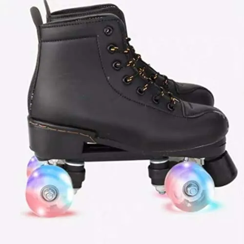 Women's Roller Skates PU Leather High-top Roller Skates Four-Wheel Roller Skates Shiny Roller Skates for Girls Unisex (White Flash Wheel,US: 11)