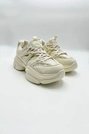 Zola Chunky Lace Up Trainers in Beige